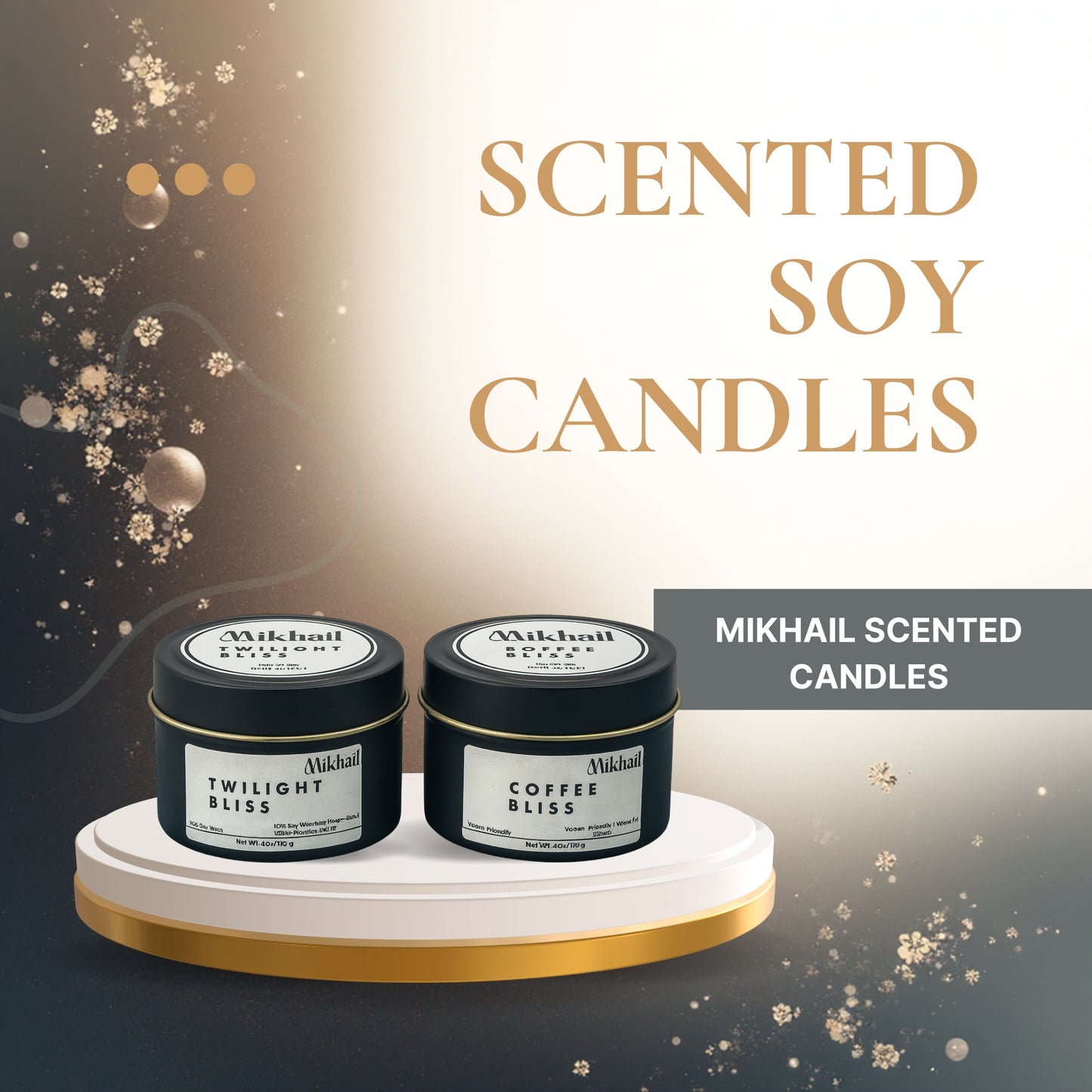 Twilight & Coffee Bliss natural soy wax candles by Mikhail. Handmade in UAE/Dubai