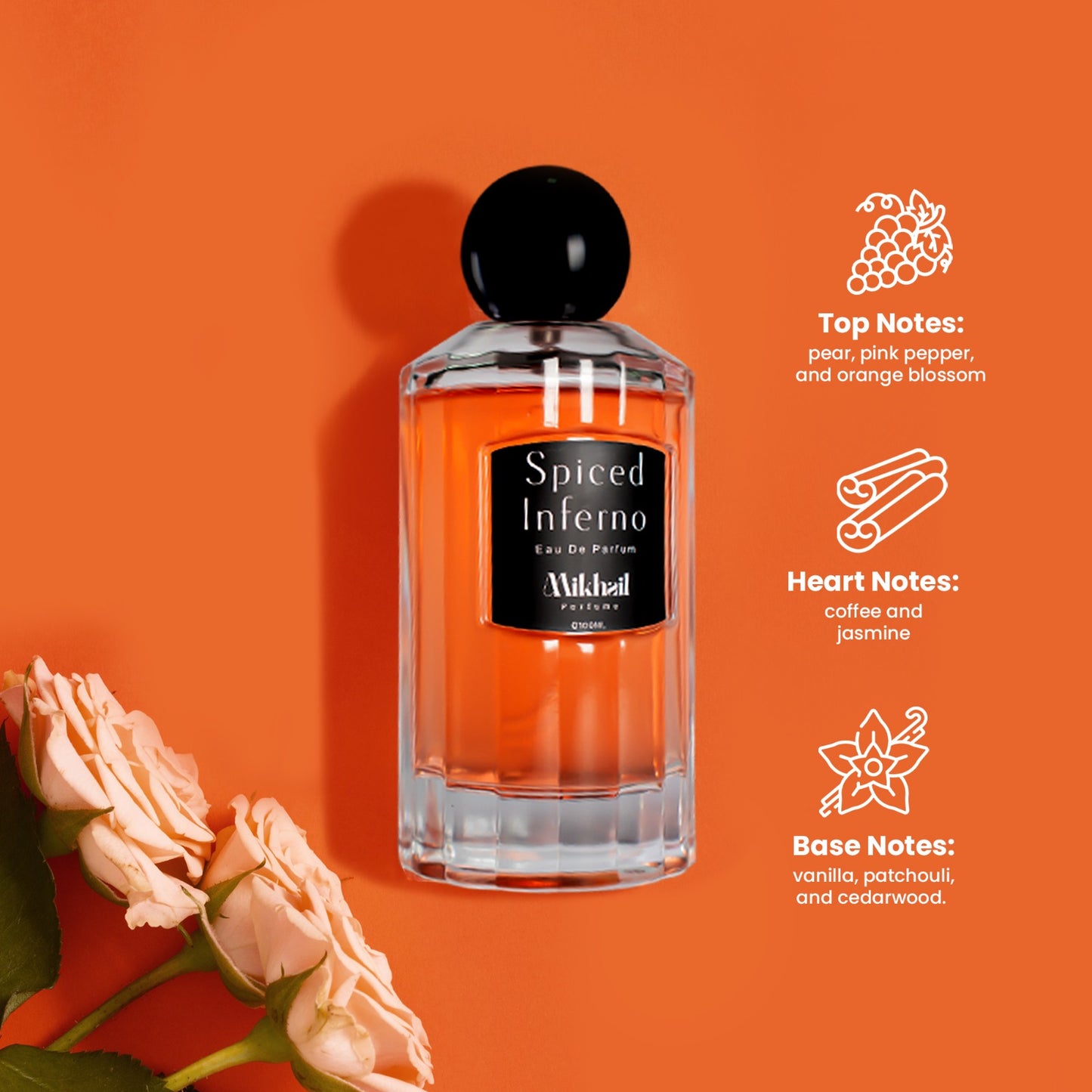 Spiced Inferno by Mikhail | EDP | 100 ML | Long Lasting Woody Spicy Fragrance for Men made in UAE