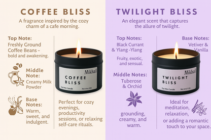 Twilight & Coffee Bliss natural soy wax candles by Mikhail. Handmade in UAE/Dubai  