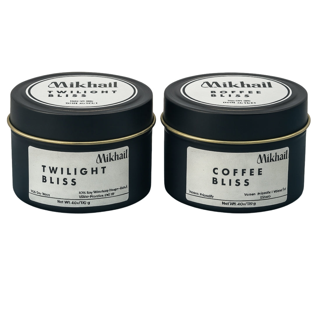 Twilight & Coffee Bliss natural soy wax candles by Mikhail. Handmade in UAE/Dubai  