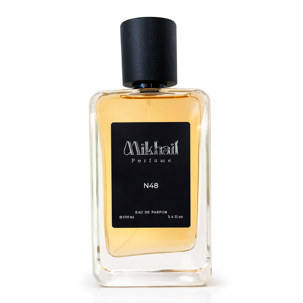 N48 by Mikhail |100ml |Oriental Woody Male Perfume | Long-Lasting Perfume | Made in UAE | Front bottle view