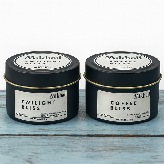 Twilight & Coffee Bliss natural soy wax candles by Mikhail. Handmade in UAE/Dubai  