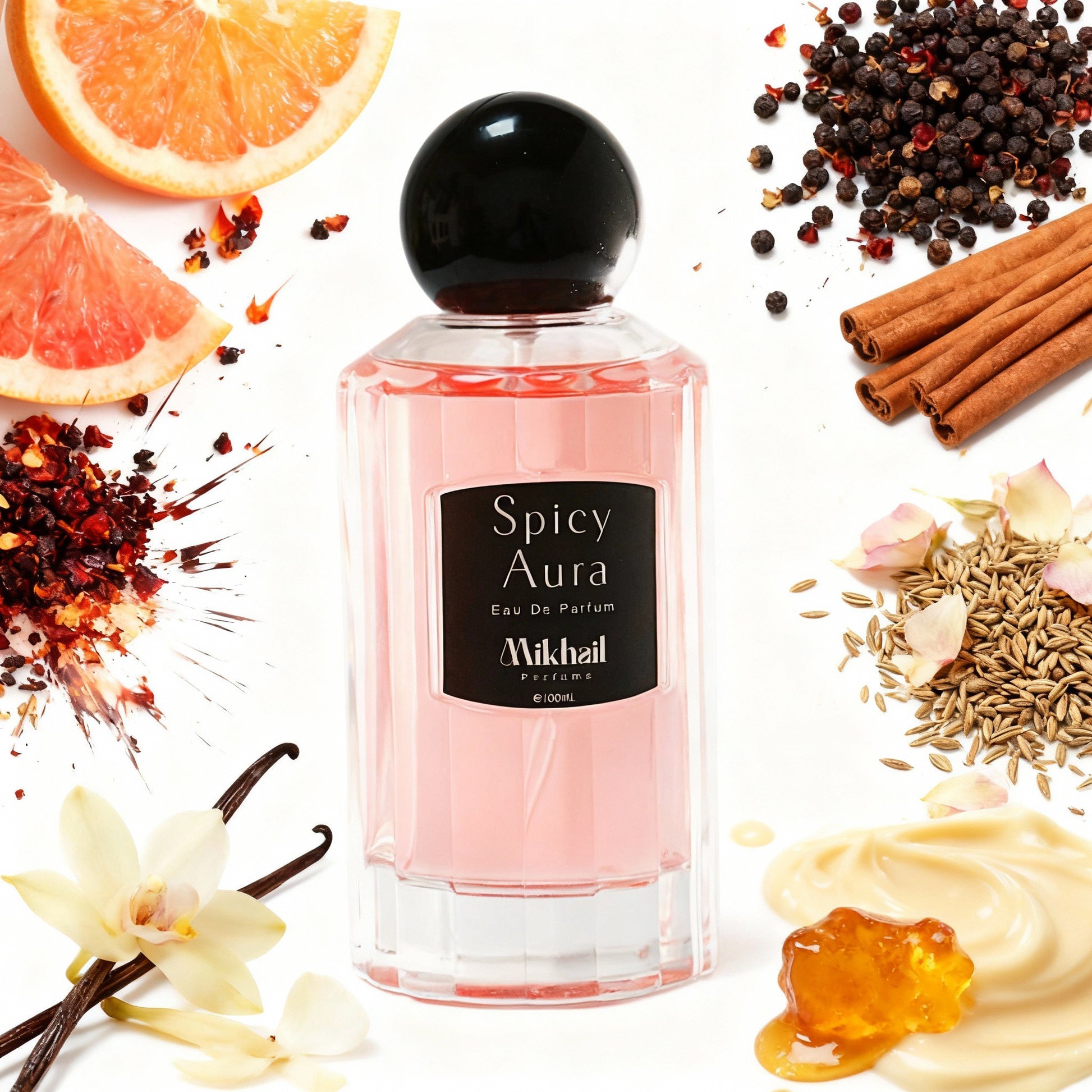 Shop Spicy Aura – a bold, long-lasting perfume for women in UAE. Warm, spicy, and elegant scent perfect for everyday luxury. Frgrance Notes