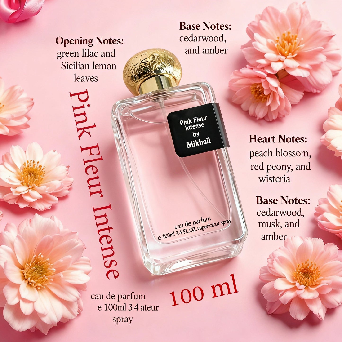 Pink Fleur Intense by Mikhail | 100ml | Floral Citrus Perfume for Women | Long Lasting  Made in UAE