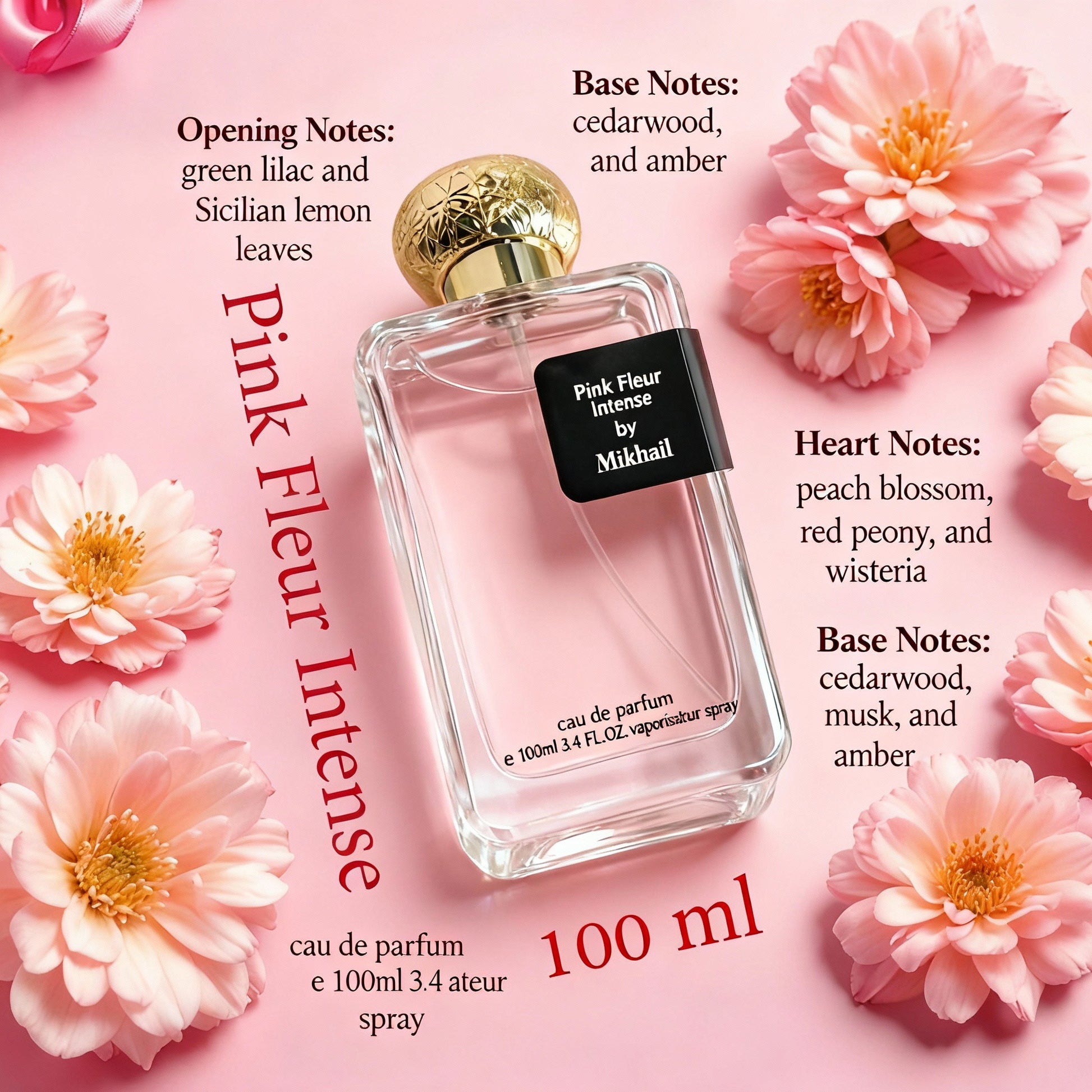 Pink Fleur Intense by Mikhail | 100ml | Floral Citrus Perfume for Women | Long Lasting  Made in UAE