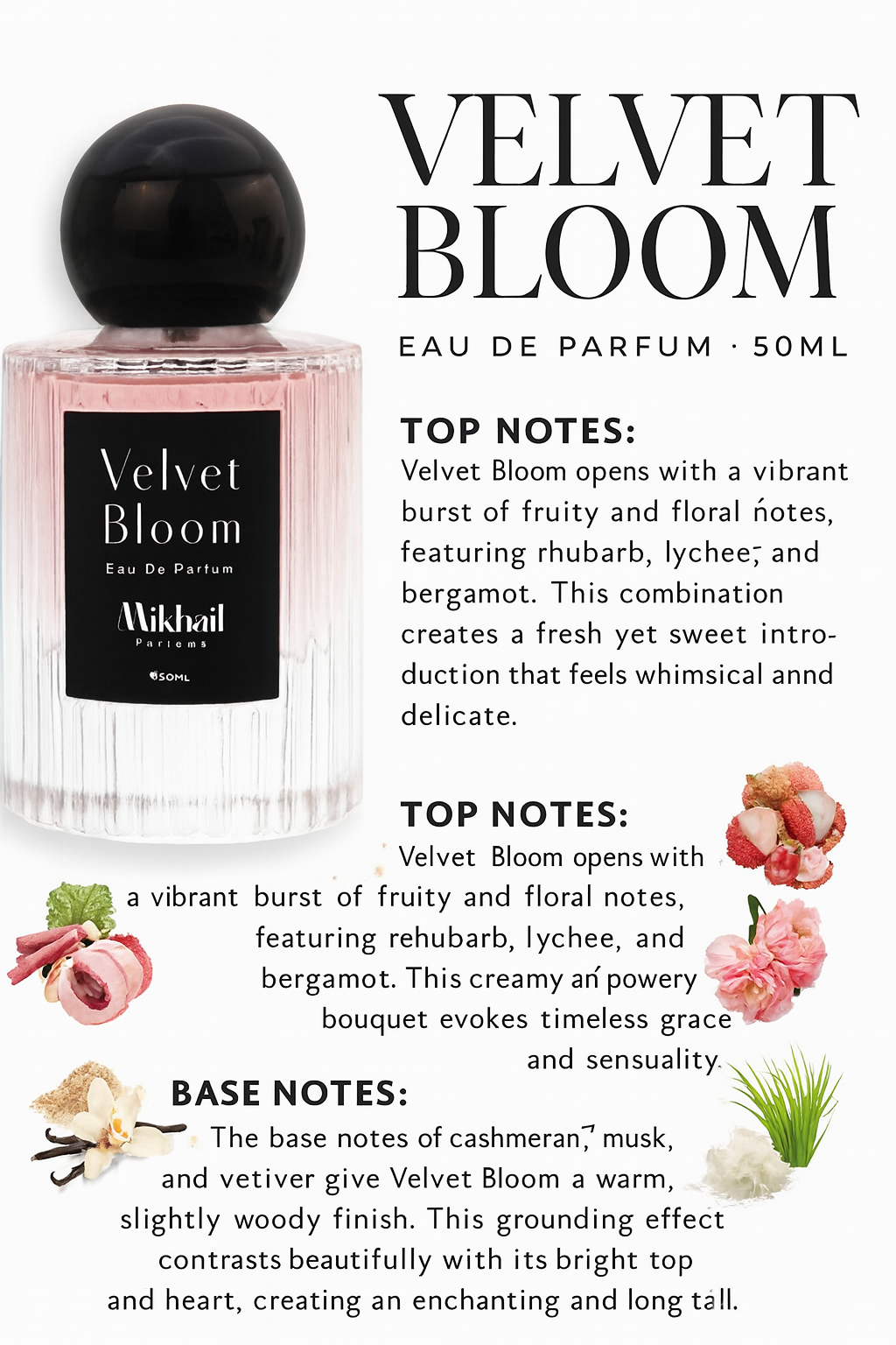 Velvet Bloom by Mikhail | EDP 50ml|  Floral Perfume for Women – Long-Lasting  Made in UAE